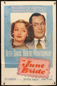 5p484 JUNE BRIDE 1sh '48 Bette Davis & Robert Montgomery in the happiest hit of their lives!