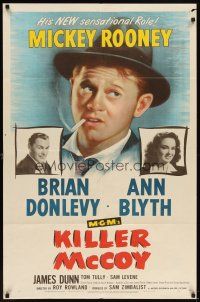 5p492 KILLER MCCOY 1sh '47 great c/u of smoking Mickey Rooney with Brian Donlevy & Ann Blyth!