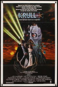 5p502 KRULL 1sh '83 great sci-fi fantasy art of Ken Marshall & Lysette Anthony in monster's hand!