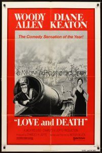 5p531 LOVE & DEATH style C 1sh '75 Diane Keaton about to fire Woody Allen out of a cannon!