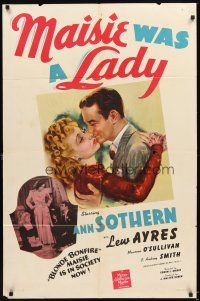 5p540 MAISIE WAS A LADY 1sh '41 blonde bonfire Ann Sothern is in society with Lew Ayres now!