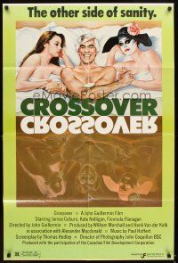 5p588 MR. PATMAN video 1sh R83 Crossover, art of James Coburn in bed w/two women!