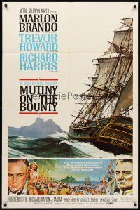5p594 MUTINY ON THE BOUNTY style B 1sh '62 Marlon Brando, cool seafaring art of ship by Smith!