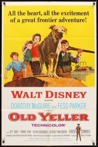 5p634 OLD YELLER 1sh R74 Dorothy McGuire, Fess Parker, art of Walt Disney's most classic canine!