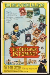 5p644 OUTLAWS IS COMING 1sh '65 The Three Stooges with Curly-Joe are wacky cowboys!