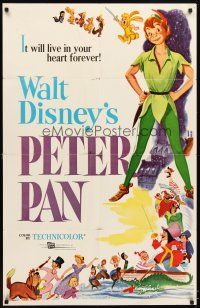 5p660 PETER PAN 1sh R58 Walt Disney animated cartoon fantasy classic, great full-length art!