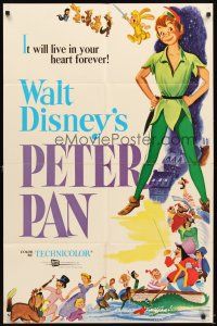 5p661 PETER PAN 1sh R76 Walt Disney animated cartoon fantasy classic, great full-length art!