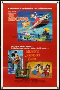 5p715 RESCUERS/MICKEY'S CHRISTMAS CAROL 1sh '83 Disney package for the holiday season!