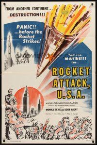 5p737 ROCKET ATTACK U.S.A. 1sh '59 Barry Mahon, really cool art of rocket aimed at New York City!
