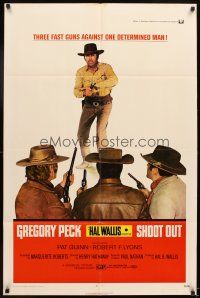 5p784 SHOOT OUT 1sh '71 great full-length image of gunfighter Gregory Peck vs. 3 fast guns!