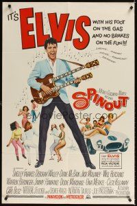 5p816 SPINOUT 1sh '66 Elvis playing a double-necked guitar, foot on the gas & no brakes on fun!