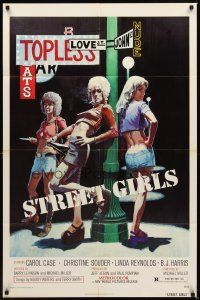 5p843 STREET GIRLS 1sh '75 classic sleazy art of hookers at intersection of Love St. & John St.!