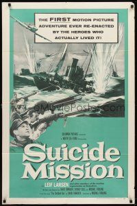 5p850 SUICIDE MISSION 1sh '56 directed by Michael Forlong, WWII English Navy action art!