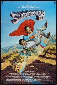 5p859 SUPERMAN III 1sh '83 art of Christopher Reeve flying with Richard Pryor by Salk!