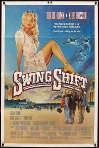 5p864 SWING SHIFT 1sh '84 sexy full-length Goldie Hawn, Kurt Russell, airplane art!