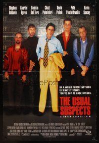 5p939 USUAL SUSPECTS DS 1sh '95 Kevin Spacey covering watch, Baldwin, Byrne, Palminteri, Singer