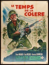 5r453 BETWEEN HEAVEN & HELL French 1p '56 different art of WWII soldier Robert Wagner by Geleng!