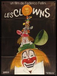 5r490 CLOWNS French 1p '71 Federico Fellini, wonderful artwork of many circus clowns by Ferracci!