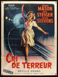 5r499 CRY TERROR French 1p '60 different art of Inger Stevens on train tracks by Roger Soubie!