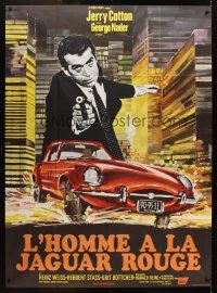 5r508 DEATH IN THE RED JAGUAR French 1p '70 cool Saukoff art of George Nader with gun over car!