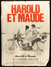 5r576 HAROLD & MAUDE French 1p '72 great image of Ruth Gordon & Bud Cort on motorcycle!
