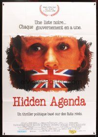 5r579 HIDDEN AGENDA French 1p '90 Ken Loach, c/u of Frances McDormand gagged with UK flag!