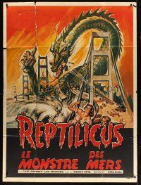 5r735 REPTILICUS French 1p '62 indestructible 50 million year-old giant lizard destroys bridge!