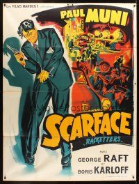 5r746 SCARFACE French 1p R50s Howard Hawks, different art of Paul Muni by Constantine Belinsky!