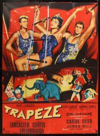 5r783 TRAPEZE style B French 1p '56 Bertrand art of Burt Lancaster, Gina Lollobrigida & Tony Curtis