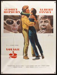 5r789 TWO FOR THE ROAD French 1p '67 art of Audrey Hepburn kissing Albert Finney by Grinsson!