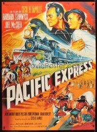 5r797 UNION PACIFIC French 1p R60s DeMille, Stanwyck, McCrea, different Pacific Express art!