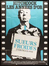 5r801 VERTIGO French 1p R83 great image of director Alfred Hitchcock with clapboard!