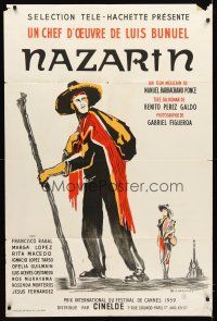 5r398 NAZARIN French 31x47 '59 Luis Bunuel, cool Dovarinoff art of Mexican Catholic priest!