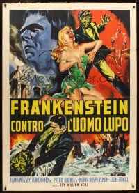 5r190 FRANKENSTEIN MEETS THE WOLF MAN Italian 1p R63 Lugosi, Chaney Jr., different monster art!