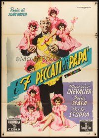 5r219 MY SEVEN LITTLE SINS Italian 1p '54 art of Maurice Chevalier in apron with girls by Deseta!