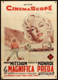 5r009 RIVER OF NO RETURN Italian 1p R59 different Spagnoli art of Mitchum & sexy Marilyn Monroe!