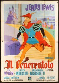 5r109 CINDERFELLA Italian 2p '61 great different cartoon art of Jerry Lewis by C. Tim!