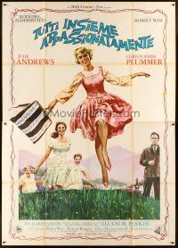 5r156 SOUND OF MUSIC white Italian 2p '65 classic artwork of Julie Andrews & top cast in the hills!