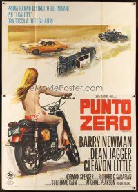 5r161 VANISHING POINT Italian 2p '71 best different art of sexy topless girl on motorcycle!
