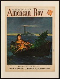 5r040 AMERICAN BOY magazine cover December 1935 Edgar F. Wittmack art of man in boat w/Xmas tree!