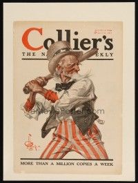 5r034 COLLIER'S magazine cover Apr 14, 1917 art of Uncle Sam playing baseball by J.C. Leyendecker!