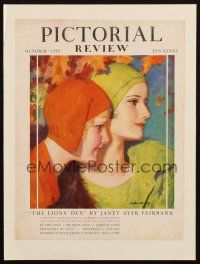 5r049 PICTORIAL REVIEW magazine cover October 1930 art of pretty women by McClelland Barclay!