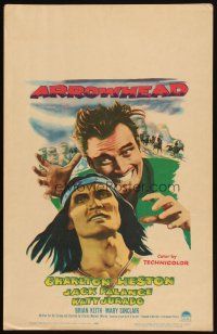 5r263 ARROWHEAD WC '53 art of Charlton Heston attacking Native American Jack Palance!