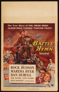 5r266 BATTLE HYMN WC '57 art of Rock Hudson as clergyman turned fighter pilot!