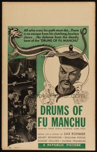 5r288 DRUMS OF FU MANCHU WC '43 Sax Rohmer, adapted from Republic serial, cool Asian villain artwork