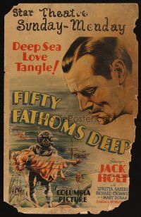 5r294 FIFTY FATHOMS DEEP WC '31 art of Jack Holt & scuba diver, deep sea love tangle!
