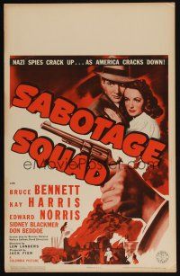 5r349 SABOTAGE SQUAD WC '42 Bruce Bennett, WWII, Nazi spies crack up as America cracks down!