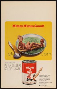 5r370 THERE'S A GIRL IN MY SOUP WC '71 Peter Sellers & Goldie Hawn, great Campbells soup can art!