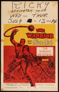 5r378 WARRIOR & THE SLAVE GIRL WC '59 awesome artwork of gladiator & girl, mightiest Italian epic!