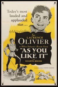 5w073 AS YOU LIKE IT 1sh R49 Sir Laurence Olivier in William Shakespeare's romantic comedy!